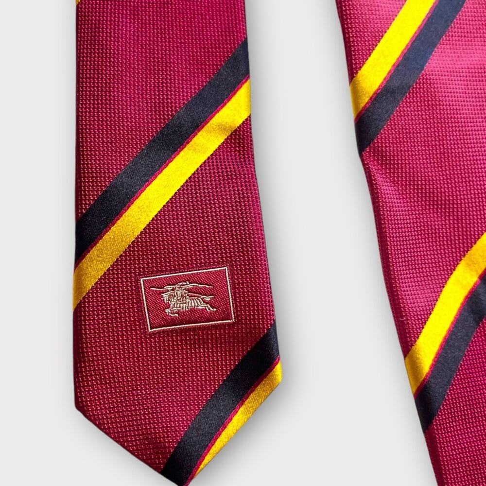 BURBERRY Silk Tie Berry Navy Gold Stripe Classic Designer - Picture 4 of 8